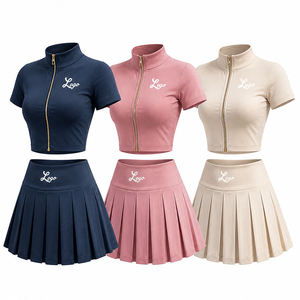Custom Logo Summer Women's Sportswear <b>Set</b> 3-Piece Zipper Embroidered Solid Sleeveless Yoga Jacket <b>Short</b> <b>Tops</b> Polyester/Cotton - Product Image 3