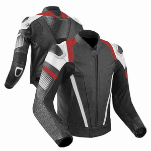 Blouson de moto en cuir pour homme à manches longues, coupe-vent, color-block, toutes saisons, style course - Product Image 3