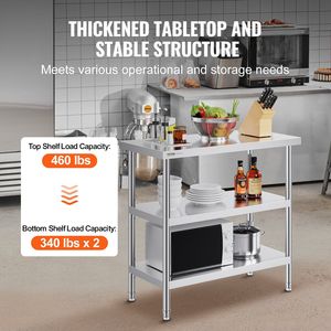 Tavolo da lavoro da cucina commerciale per impieghi gravosi 18X36X34 pollici in acciaio inossidabile tavolo per alimenti 2 da cucina regolabile - Product Image 3