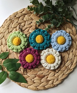 Flower Shape Macrame <b>Keyring</b> Handmade Boho Style Decorative Keychain for School And College Backpack Decoration Charm From India - Product Image 1