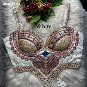 Chemisier de soirée élégant en soie italienne avec tricot, perles, rubans et broderies, sans manches et style corset, pour femme - Product Image 5