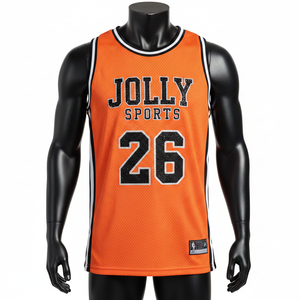 Camiseta de baloncesto premium para hombre de poliéster con paneles de malla GSM, logo de sarga y 100% algodón, corte holgado y estampado. - Product Image 1