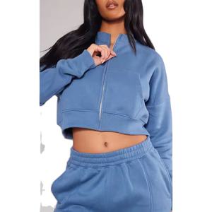 Logo personnalisé Survêtement 2 pièces Ensemble Crop Sweatshirt Jogger Pantalon de survêtement uni pour femmes French Terry survêtements pour femmes ensembles - Product Image 3