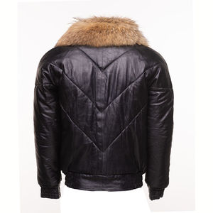 Blouson Bomber Homme en Cuir et Toile, Col Rabattu, Respirant, Fermeture Éclair, Manteau d'Hiver Décontracté, Vêtement d'Extérieur OEM - Product Image 5