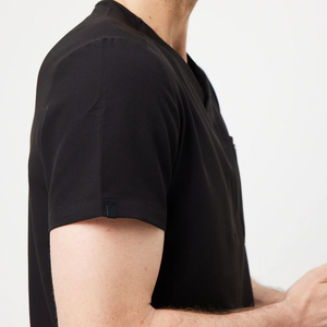 Men's Black V-Neck Cotton <b>Scrub</b> <b>Top</b> with Needle Detection and Seamless Fusing for Hospital Use Professional Workplace Uniform - Product Image 4