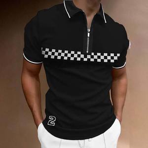 Camisa de Golf a Rayas Negra para Hombre, de Alta Calidad, Antiarrugas, de Manga Corta, con Cierre, Personalizada y Bordada, al por Mayor - Product Image 3