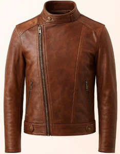 Veste en cuir d'hiver pour homme, grande taille, col montant, logo frontal, chauffante, respirante, décontractée - Product Image 1