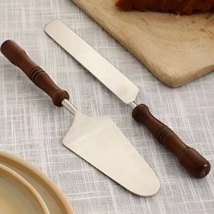 Juego de espátulas para pastel con mango de madera y cuchillo de acero inoxidable, elegantes herramientas de cocina y repostería para pasteles de cumpleaños y bodas - Product Image 1