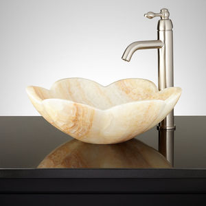 Vasque en onyx blanc afghan en forme de fleur, lavabo en pierre naturelle, finition brossée, vasque de salle de bain contemporaine - Product Image 6
