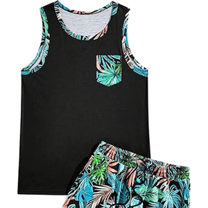 Custom Men's Summer Two-Piece <b>Set</b> with Distressed Embroidery and Shorts High-Quality Cotton Shirt and Tank Top Beach Shorts <b>Set</b> - Product Image 2