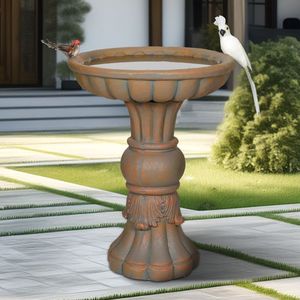 Abbeveratoio per Uccelli su Piedistallo in Cemento, Altezza 22 Pollici, Decorazione da Giardino per Esterni, Cortile e Patio - Product Image 1