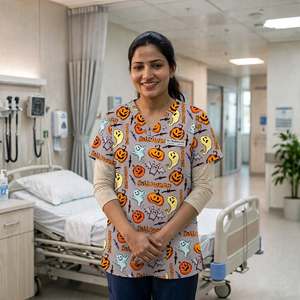 Women's Print <b>Scrub</b> <b>Top</b> Medical Uniform V-Neck Nurse <b>Scrub</b> <b>Top</b> Lightweight Breathable Hospital Doctor Workwear with Pocket - Product Image 2