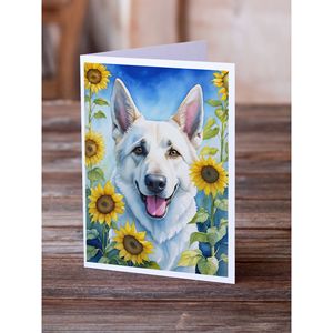 Lunatique A7 Taille 5x7 Berger Allemand Blanc en Tournesols Cartes de Note Pack 8 Cartes Vierges avec Enveloppes pour Salutations - Product Image 2