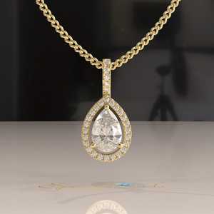Octagon Cut Geometric Moissanite Pendant 14K Gold Certified 1CT Halo Pendant Necklace - Product Image 2