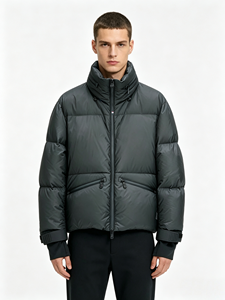 Blouson matelassé pour homme à col montant, coupe-vent, en nylon épais, hiver, décontracté, fermeture éclair courte, couleur unie, coupe classique - Product Image 6