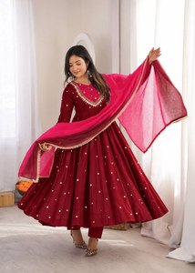 Conjunto de Vestido Anarkali Étnico para Mujer, Traje Anarkali Bordado de Manga Larga con Dupatta, Atuendo para Bodas y Fiestas - Product Image 6