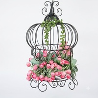 Lanterne décorative en fer forgé vintage artisanale personnalisée en forme de cage à oiseaux pour bougie parfumée, décoration florale de mariage
