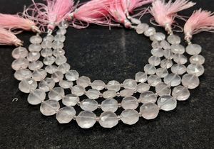 Perles de pierres précieuses en quartz rose naturel facettées en forme de pièce de monnaie, 8 à 9 mm, perles de quartz rose pour la fabrication de bijoux, collier, bracelet, en vrac - Product Image 3