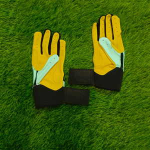 Yellow Breathable Leather Batting Gloves with <b>Hook</b> And Loop Closure for Training Unisex Adults - Product Image 5