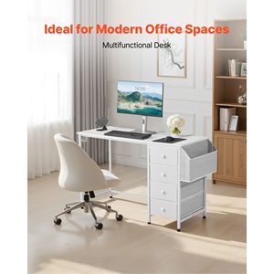 Scrivania Moderna Reversibile da 47 Pollici con Cassetti in Tessuto, Design Semplice e Moderno per Casa, Ufficio, Camera da Letto, in MDF per Hotel - Product Image 2