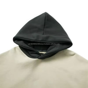 Parche bordado con apliques personalizados 100% algodón sin cuerdas <span class=keywords><strong>Color</strong></span> bloqueado con capucha Boxy Fit recortada sudaderas con capucha de gran tamaño para hombres - Product Image 5