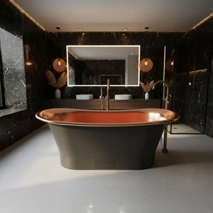 Baignoire en cuivre haut de gamme à base droite, intérieur en cuivre poli, extérieur gris graphite pour une expérience de bain de luxe - Product Image 6
