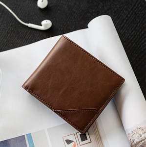 Portefeuille court rétro 2025 à succès, multi-fentes, en cuir ciré, pliable en deux, portable, anti-vol RFID, marron, 100 % cuir véritable - Product Image 1