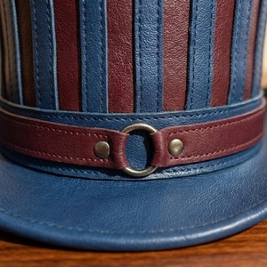 Striped Leather Top <b>Hat</b> Blue And Brown Unisex Party <b>Hat</b> <b>Steampunk</b> Style Adult Four Seasons Wear - Product Image 3