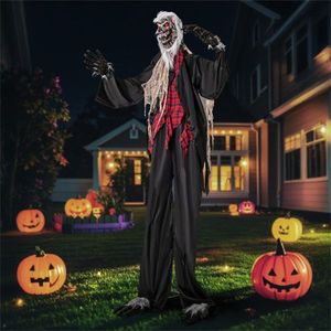 Lupo mannaro animatronico realistico in pelliccia da 2,5 m per Halloween, con LED rossi lampeggianti, braccia snodabili, facile montaggio in 3 fasi, decorazione spaventosa con ululati - Product Image 6