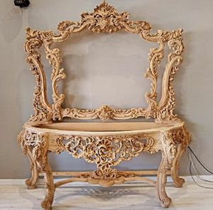 Console de salle de bain en teck massif, sculptée à la main, or non fini, disponible à prix de gros. - Product Image 5