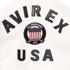 Chaqueta Varsity Blanca para Hombre Avirex, Diseño con Parches Bordados, Cuello Camisero, Cierre de Cremallera, Estilo Casual, Chaquetas de Cuero Genuino - Product Image 4