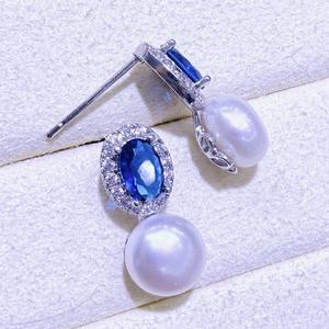 Pendientes Largos de Lujo Ligero, Estilo Retro, con Circonita Azul Real y Perla de Agua Dulce, Sensación Exquisita y de Alta Gama, Origen Zhuji - Product Image 4