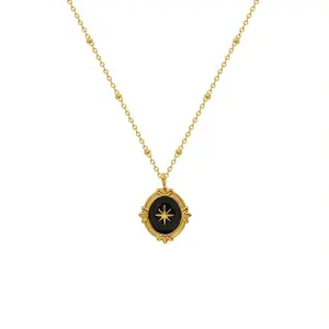 Royal Vintage Six Stars Carved Delicate Pendant 316l Stainless Steel 18k Gold Pvd Plated Necklace Wholesale Custom
