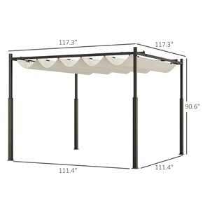 Pergola Retrattile Bianco Crema 3x3m UPF30+ con Palo in Metallo e Fissaggio Magnetico per Esterni, Villa, Cortile, Parco - Product Image 3
