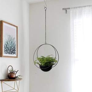 Support de plante suspendu en métal, décoration intérieure minimaliste, pot de fleurs, pour balcon, plafond, maison, jardin, noir, élégant - Product Image 2