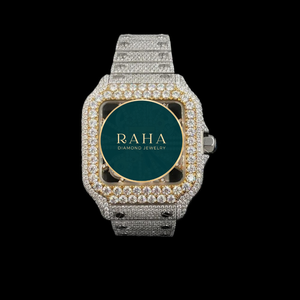 Montre de luxe RAHA en quartz moissanite, bracelet en acier inoxydable, boîtier de 20 mm, verre saphir de 42 mm, chiffres romains, analogique, fermoir déployant - Product Image 3