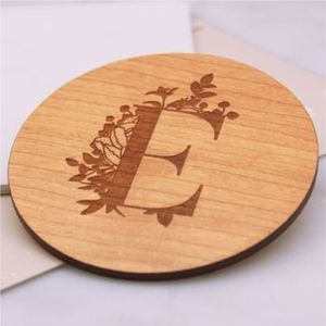Natural Mango Wood <b>Coasters</b> Laser Engraved Alphabet Floral Design Round Wooden Cup Mat Set Personalized Letter <b>Drinks</b> <b>Coaster</b> - Product Image 2