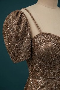 Vestido de cóctel de lujo con cuentas hechas a mano y un solo hombro descubierto |   Vestido de noche ajustado con tirantes finos para mujer al por mayor - Product Image 2