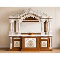 Mandir traditionnel hindou en bois de teck massif avec finition or blanc de qualité supérieure, aspect marbre, dômes, meubles pour la maison, USA