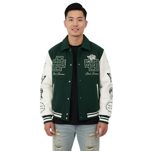 Veste universitaire verte et blanche pour homme, logo brodé, motif papillon, col rabattu, tenue décontractée d'automne, OEM - Product Image 1