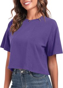 Camiseta Corta para Mujer, 100% Algodón, Manga Corta, Cuello Redondo, Top Corto Básico, Logotipo Personalizado Impreso, Camiseta de Moda para Mujer, Venta al Por Mayor - Product Image 2