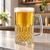 Chope à bière en verre transparent gaufré 500 ml avec logo personnalisé, motif diamant, grande poignée, pour bar, pub, restaurant, hôtel