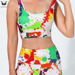 Newest Colorful <b>Paint</b> Splatter Print Yoga <b>Set</b> High Waist Leggings Crop Top 2 Piece Activewear Workout Wear Spandex Polyester - Product Image 5
