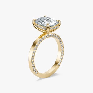 Anillo de compromiso de oro macizo de 14K con diamante cultivado en laboratorio de corte cojín de 4 quilates, banda pavé y diamantes laterales, venta al por mayor personalizada - Product Image 1