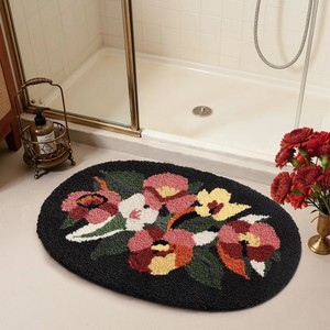 Tapis de bain ovale en coton à motif floral, avec envers antidérapant en caoutchouc, design touffeté épais pour salle de bain, porte, entrée, sol - Product Image 3