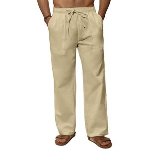 Pantalones de yoga con cordón de playa informales de lino y algodón de verano para hombre 2025 - Product Image 3