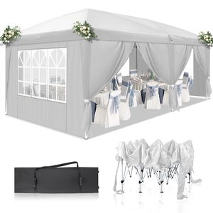 Pratica Tenda da Campeggio Bianca 3 X 6m con Quattro Finestre, Design Pieghevole Impermeabile - Product Image 1