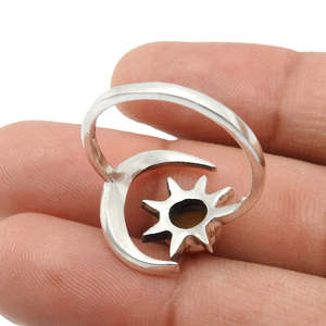 Wholesale Price 925 Sterling Silver <b>Ring</b> Comes With Sun And <b>Moon</b> Design Studded With Brilliant Round Cut Garnet Gemstone - Product Image 3