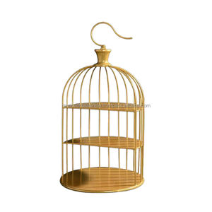 Venta al por mayor de lujo, jaula para pájaros, soporte para cupcakes, plato para servir postres de hierro, bandeja con acabado dorado para boda, fiesta de cumpleaños - Product Image 3