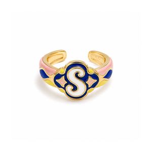 Vintage Enamel Colorful Letter <b>Ring</b> with Adjustable <b>Open</b> Cuff for Women Fashion Jewelry Wholesale - Product Image 4